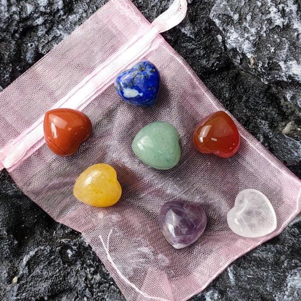 

decorative objects & figurines 7pcs/set natural crystal hearts energy stone amethyst lapis clear quartz heart healing meditation gemstone or