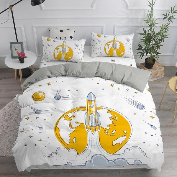 

bedding sets cartoon cute printed set galaxy outer space planet duvet cover kids shuttle bedclothes astronaut twin king  size