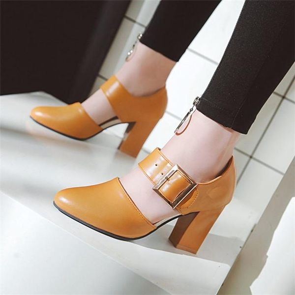 

colors women mary janes shoes fashion buckle round toe chunky block square high heels female pumps shallow 34-43 dress, Black