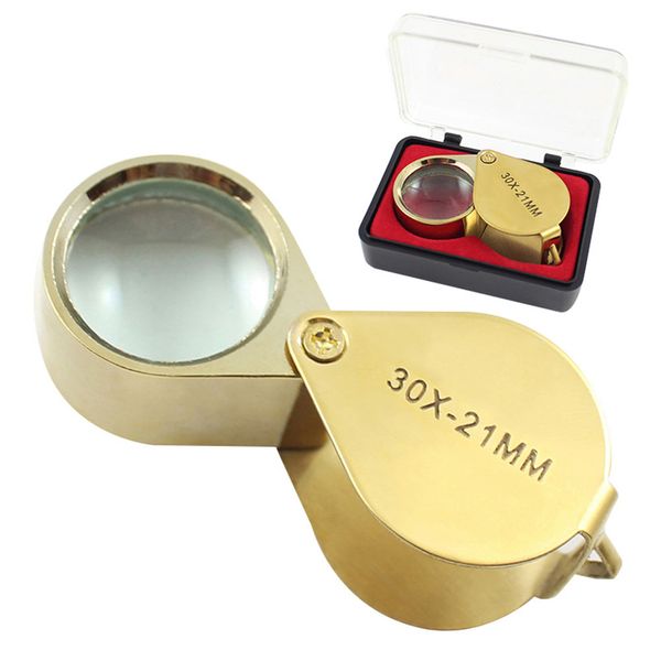 Portátil 30x potência 21mm microscópio joalheiros lupa lupa olho de ouro lupa loja de jóias menores de menor preço com caixa requintada