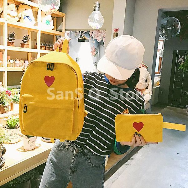 

backpack women canvas heart yellow style students travel bag girls school lapback pack mochila feminina
