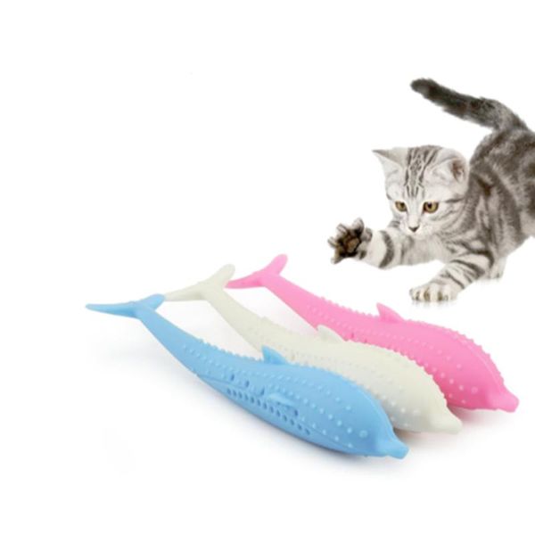 

cat toys soft silicone catmint fish toothbrush toy pet molar stick cleaning teeth interactive dental massage thumb funny