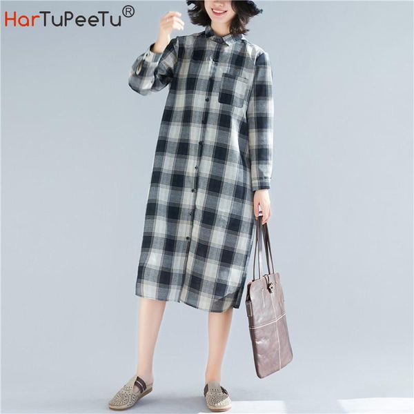 

women's blouses & shirts long sleeve blouse dress women oversize plaid casual 2021 autumn japan style single-breasted plain basic, White