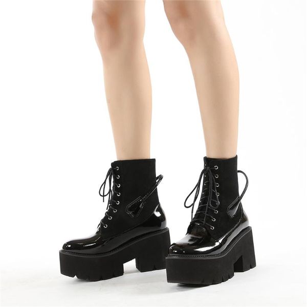 

boots sarairis high heels women shoes black ankle chunky platform thick square lace up motorcycle street style