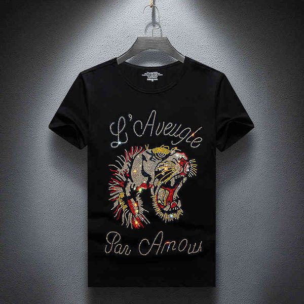 

men's t-shirts bright rhinestones tiger t-shirt men fashion casual streetwear hip hop tshirts male drop bvha, White;black