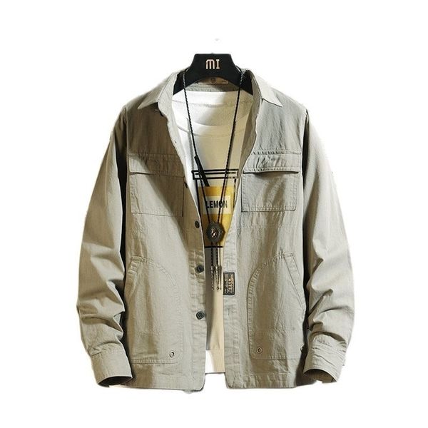 

100% cotton tooling long sleeve shirt men's fashion casual jackets coat mens large size m-4xl 211126, Black;brown