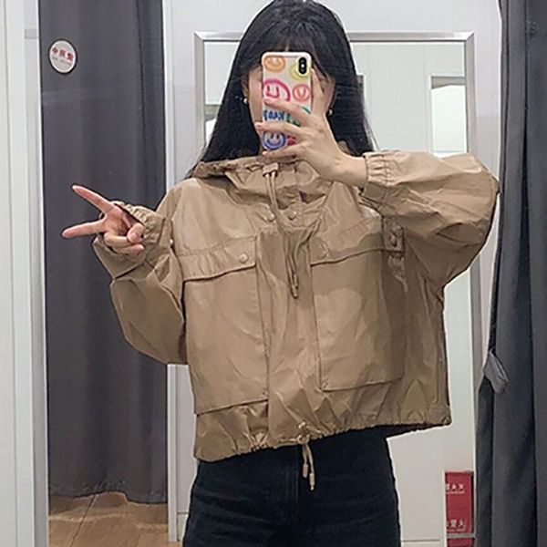 

seebeautiful big pockets patchwork large size jacket coat lapel hat long sleeve button simple fashion 2021 spring women e006 women's ja, Black;brown