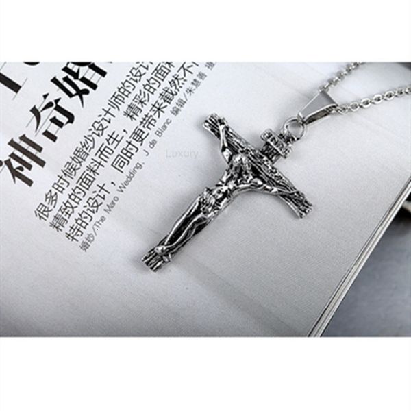

fashion design necklace pendant luxury jewelry hip hop brand cool jesus cross accessories titanium steel simple men's and women's, Silver