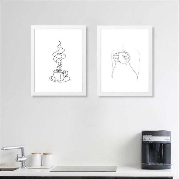 

paintings coffee cup abstract line drawing art print black white minimalist poster wall canvas painting cafe shop kitchen modern decor