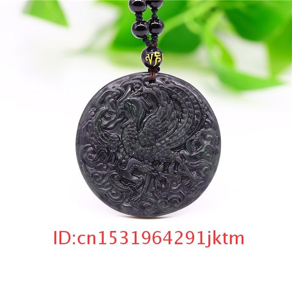

for jewelry chinese black natural obsidian men charm amulet accessories gifts necklace pendant phoenix carved, Silver
