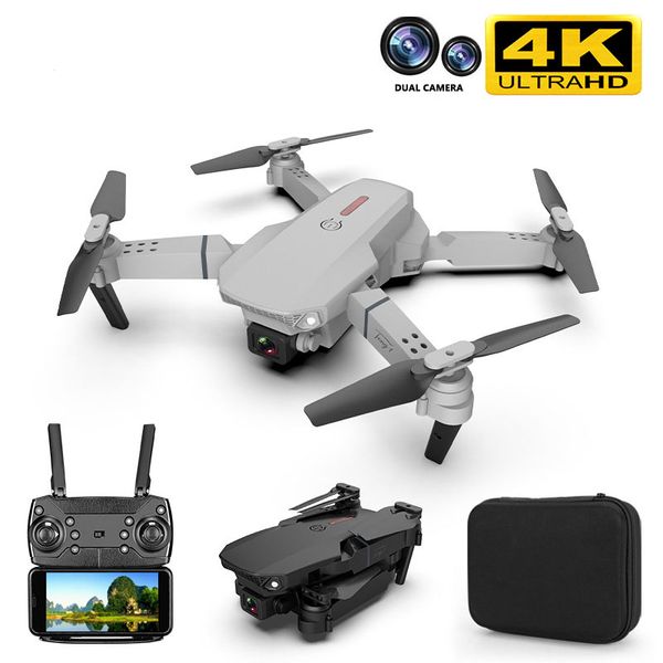 

2021 new E88 pro drone 4k HD dual camera visual positioning 1080P WiFi fpv mini drone height preservation rc quadcopter VS E68, White 720p 1b