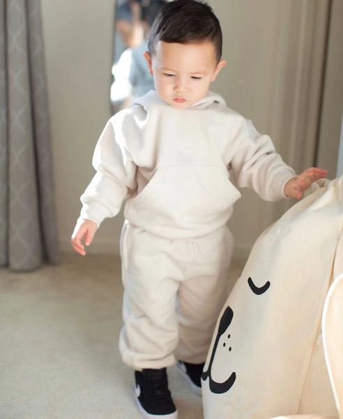

kids boys girls tracksuits autumn baby boy cotton hooded hoodie + pants 2pcs/sets casual sportwear children's clothes, White