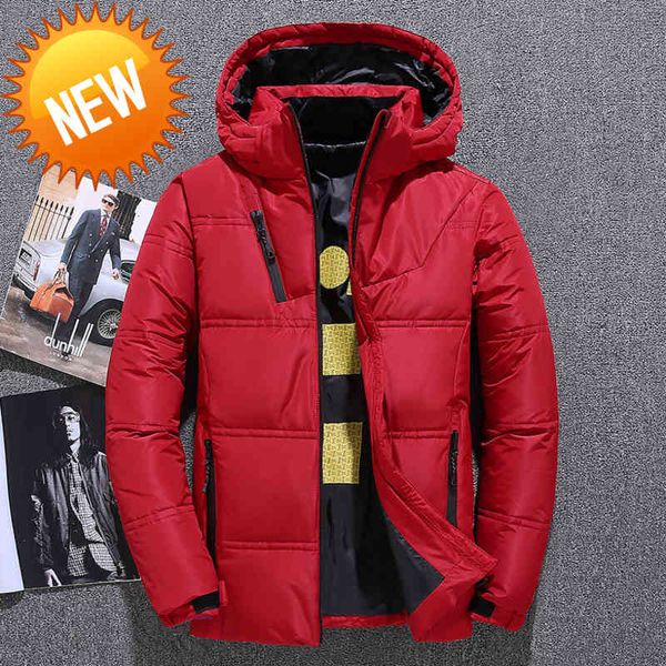 

winter men's white duck down jacket outdoor ski wear youth fashion thick warm cold-proof hooded breathable, Black