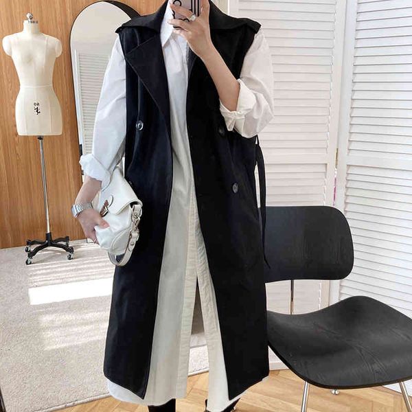 

men's hoodies & sweatshirts irmÃ£ fara nova primavera elegante sem mangas coletes longos para as mulheres turn-down collar moda col, Black