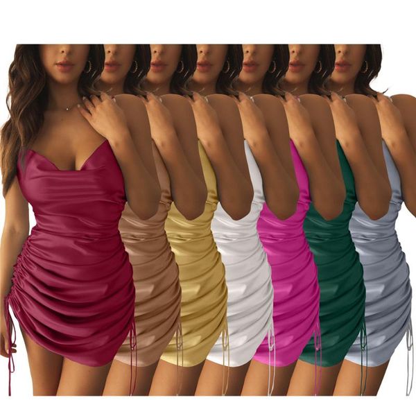 Vestidos casuais verão roupas de moda puro e fresco cor confortável saco de sling sexy botão drapeamento adorno mulheres vestido por atacado itens