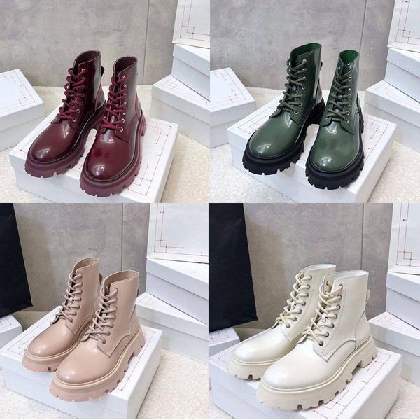 

designer shoes women boots martin platform bright candy color leather boots fashion low med heeled round toe lace up shoe quality, Black