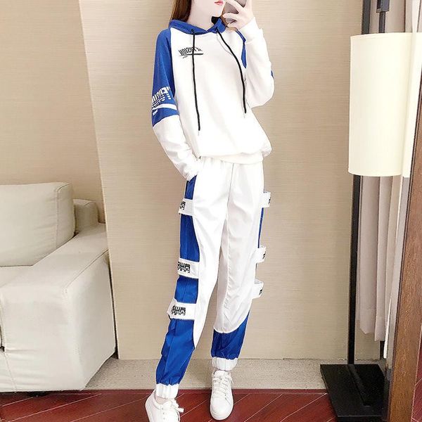

spring and autumn western leisure sports women's 2021 fashion loose korean sweater two-piece trend two piece pants, White