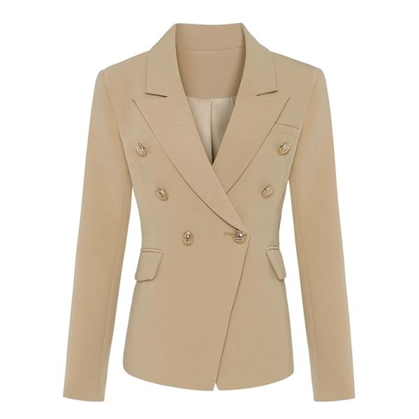 

stylish classic designer blazer women's double breasted metal lion buttons blazer jacket outer wear khaki 211120, White;black