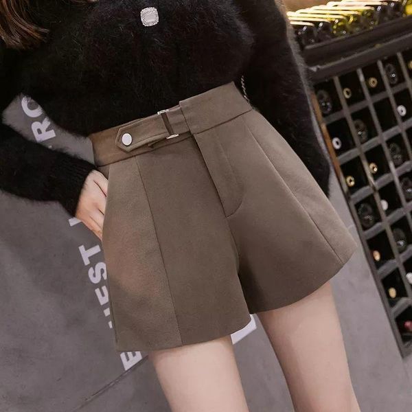 

women's shorts 2021 autumn winter wool women korean fashion high waist wide leg female casual loose solid a-line g291, White;black