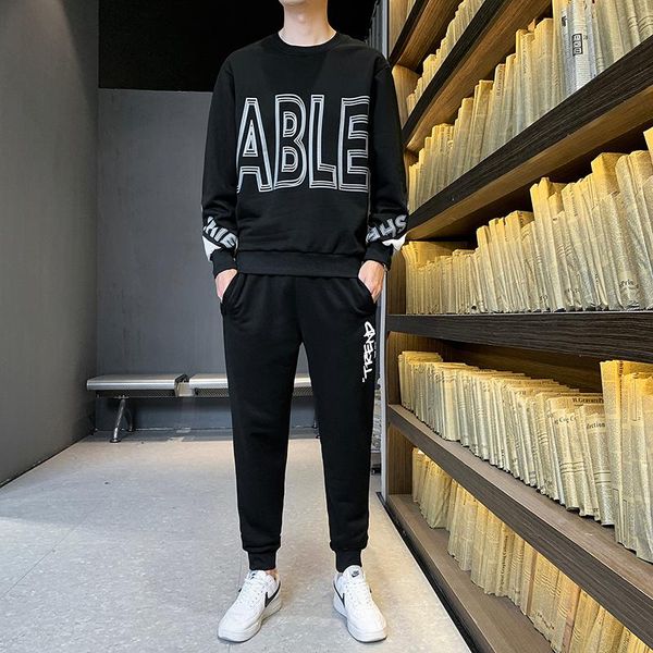 

men's tracksuits o-neck tracksuit men 2 piece set spring casual black sportswear sweatshirt jogging sweatpants, Gray