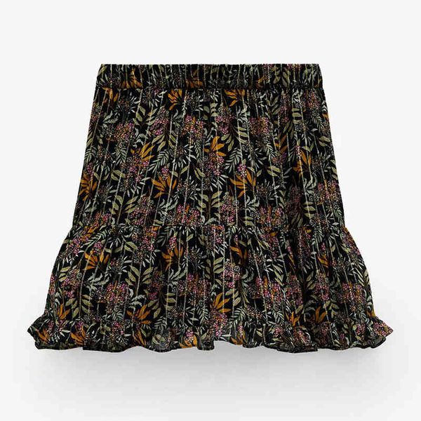 

summer stylish girl floral print high waist black za mini skirts chic lady elastic a-line chiffon short skirt femme 210421