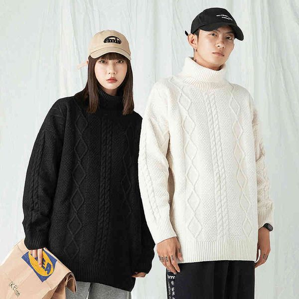

men's turtleneck casual base shirt thick knitted warm pullover sweater male brand inner winter women cloth white black