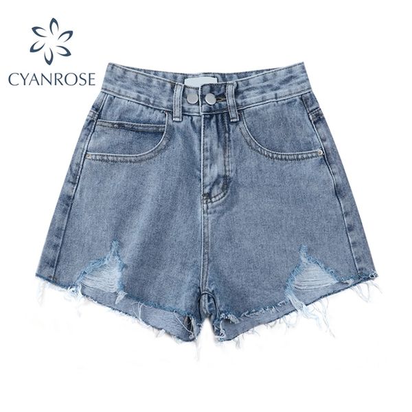 

wide leg blue shorts ripped jean pants women summer retro high waist tide denim streetwear y2k ulzzang clothes 210430, White;black