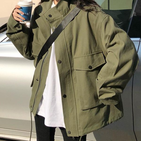 

women's jackets military green jacket work coat versatile baseball 2021 korean loose fit, Black;brown