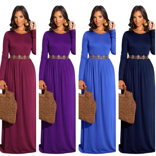 

casual dresses autumn winter 2021 women dress o-neck long sleeve draped loose maxi solid color elegant vestidos, Black;gray