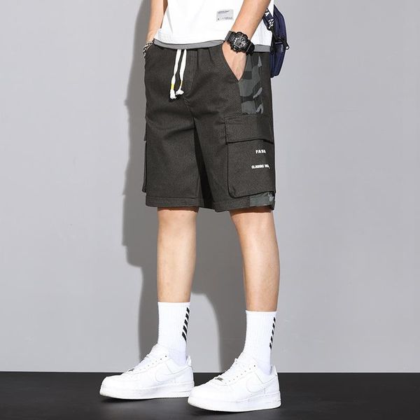 

men's shorts 2021 summer camouflage tooling multi-pocket casual pants fashion trend drawstring straight five-point, White;black