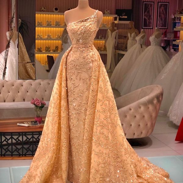 

one shoulder glitter evening dress with detachable train prom gowns sequin customise slim second reception dresses, Black;red