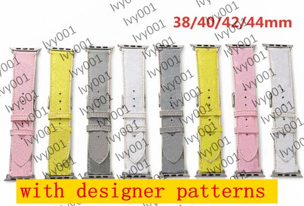 L fashion Cinturini per iPhone Watch Band 41mm 45mm 42mm 38mm 40mm 44mm iwatch 2 3 4 5 6 7 cinturini Cinturino in pelle Bracciale Stripes cinturino ivy001