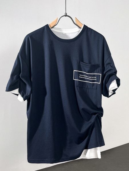 

men 1pc slogan graphic drop shoulder patched pocket tee i8w9#, White;black