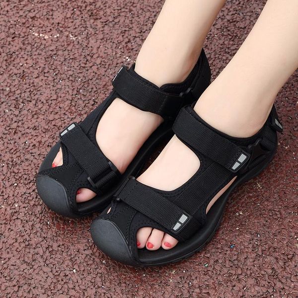 

us4-11 womens closed toe hiking walking travel sandals summer beach shoes breathable cool plus size black b17