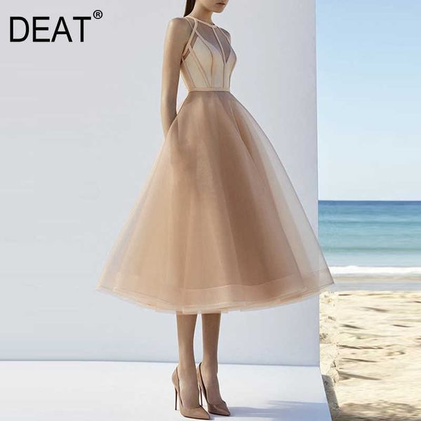 

[deat] fashion summer loose solid color sleeveless knee-length stand-up collar sling dress 13c138 210527, Black;gray