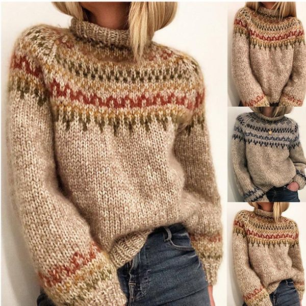 

women's sweaters winter casual thick-knit pullover fashion striped print o-neck lantern long sleeves women street warm, White;black