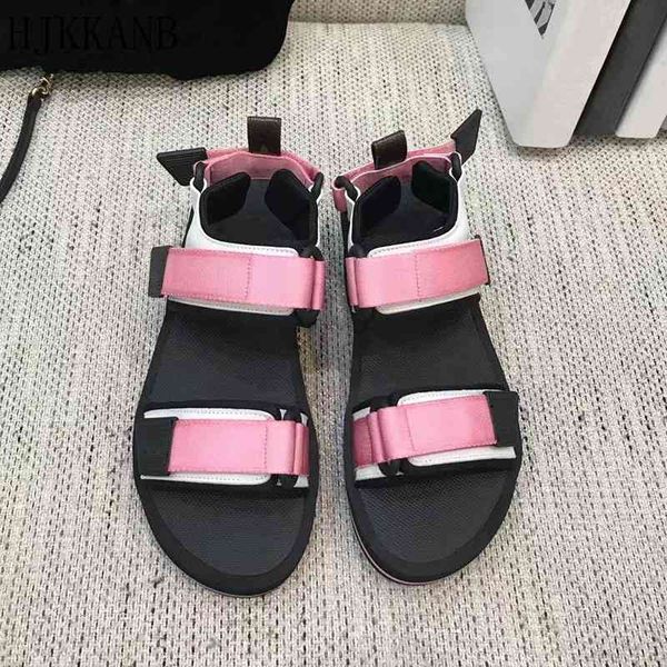 

75% off factory outlet sale summer candy color open toe thick sole beach women magic tape flat sandals simple style cozy platform casual san, Black