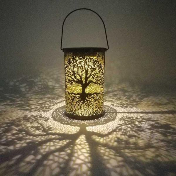 

solar lamps metal led light hollow tree pattern hanging lamp outdoor garden decoration yard wrought iron