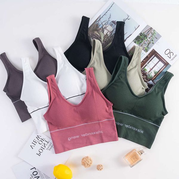 

lingerie girl live broadcast king's beautiful back and chest wrapped elegant sports yoga vest seamless thread light underwear, Black;pink