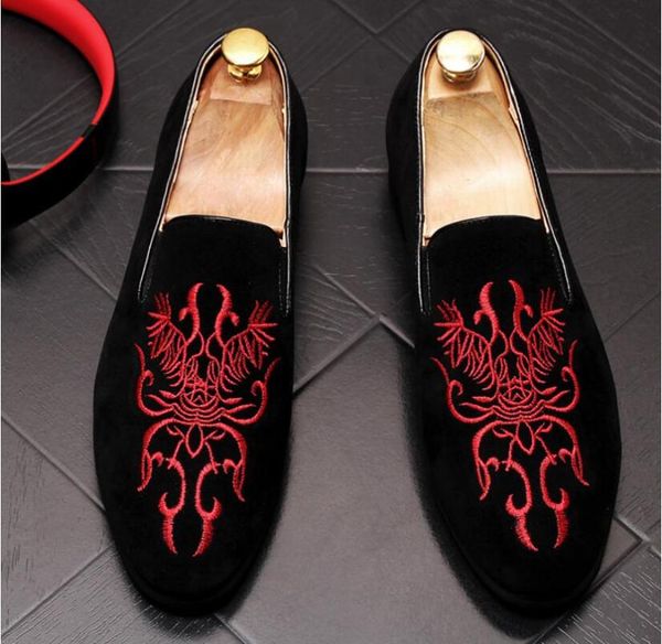 

dress shoes black suede men exquisite red loafers mens and embroidery party flat for wedding.