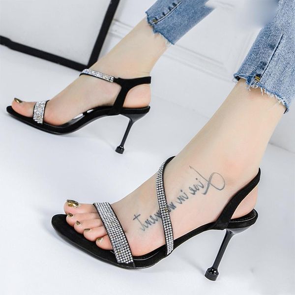 

spring and summer rhinestone ladies red high heel women sandals fashion stiletto open toe, Black