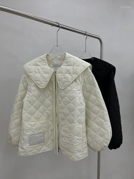 

women's jackets jils*2021 autumn and winter line style large lapel cotton-padded clothes, version design concept simple atmosphere,, Black;brown