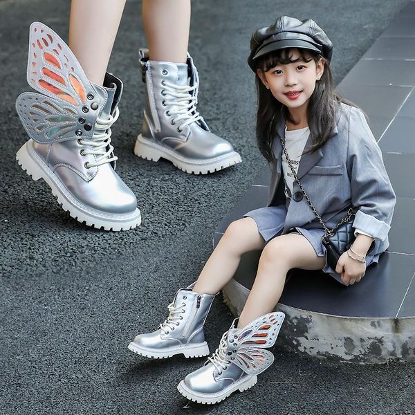 

boots girls wing for butterfly silver princess shoes non slip children shoe autumn and winter christmas girl boot gifts, Black;grey