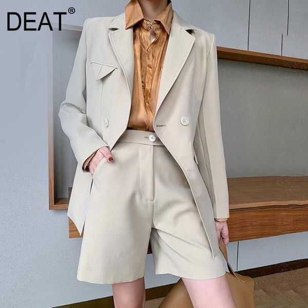

women's tracksuits [] wide leg khaki big size shorts two piece suit notched neck long sleeve loose women fashion spring summer 2022 gx1, Gray