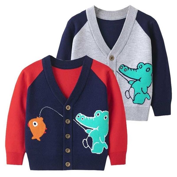 

cute pattern boys sweaters cotton blend toddler cardigans girls knitted wear kids clothes autumn winter 211106, Blue