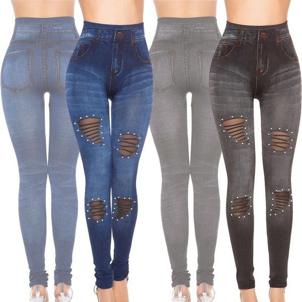 

women's leggings 2021 women summer ankle length pants lace torn ripped hole fashion slim stretch solid black trousers plus size