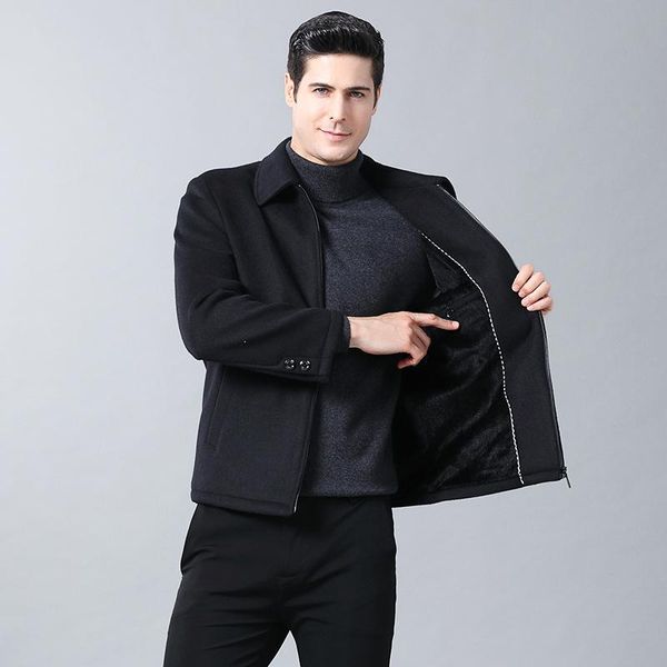 

men's wool & blends brand men coats autumn winter solid color luxurious coat male, Black