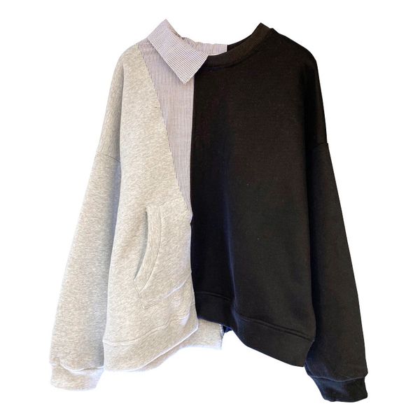 

hoodies korean streetwear black released oversized hoodie elegant contrast cut color female blouses a355