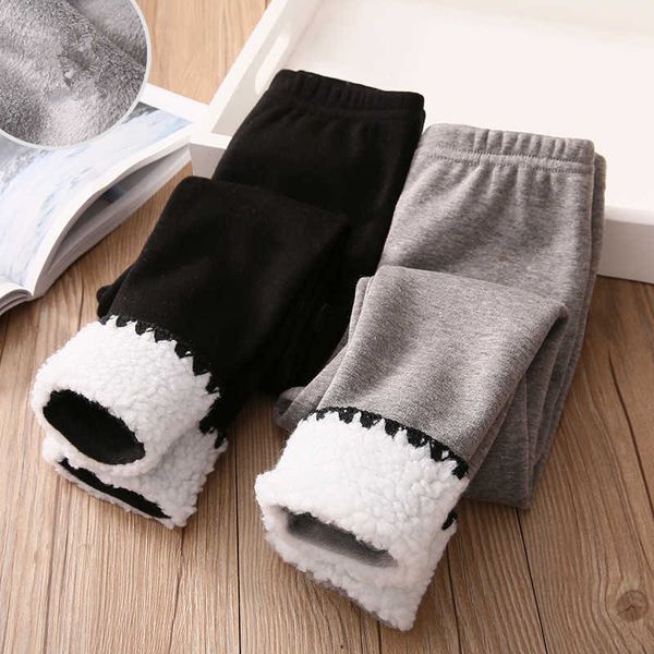 Winter Warm 2 3 4 5 6 7 8 10 Jahre Kinder Farbe Patchwork Schwarz Grau Plus Samt Verdickung Leggings für Kinder Baby Mädchen 210529