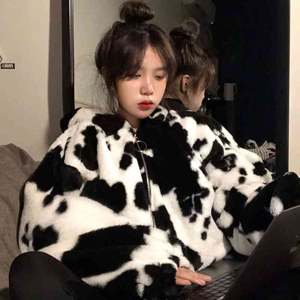 

women's hoodies & sweatshirts cow print hoodies sweatshirt harajuku autumn winter women's clothes zip up ladies'coats vintage, Black